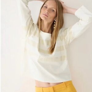 J Crew Ivory Sequin Striped Long Sleeve Jersey